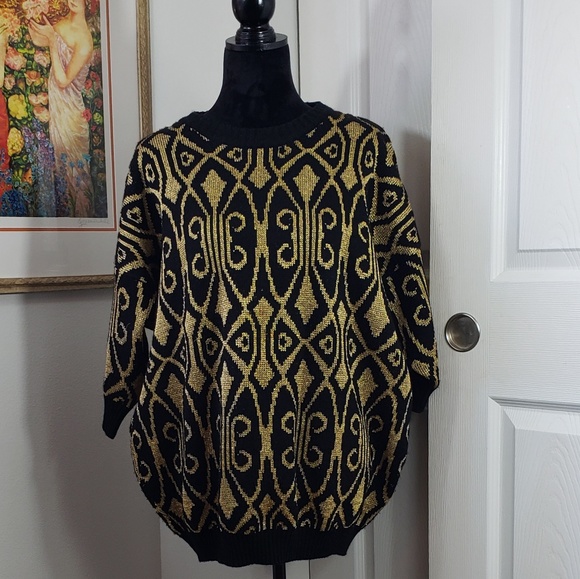 Gold Damask Print Vintage Sweater sz 14 - Picture 2 of 8